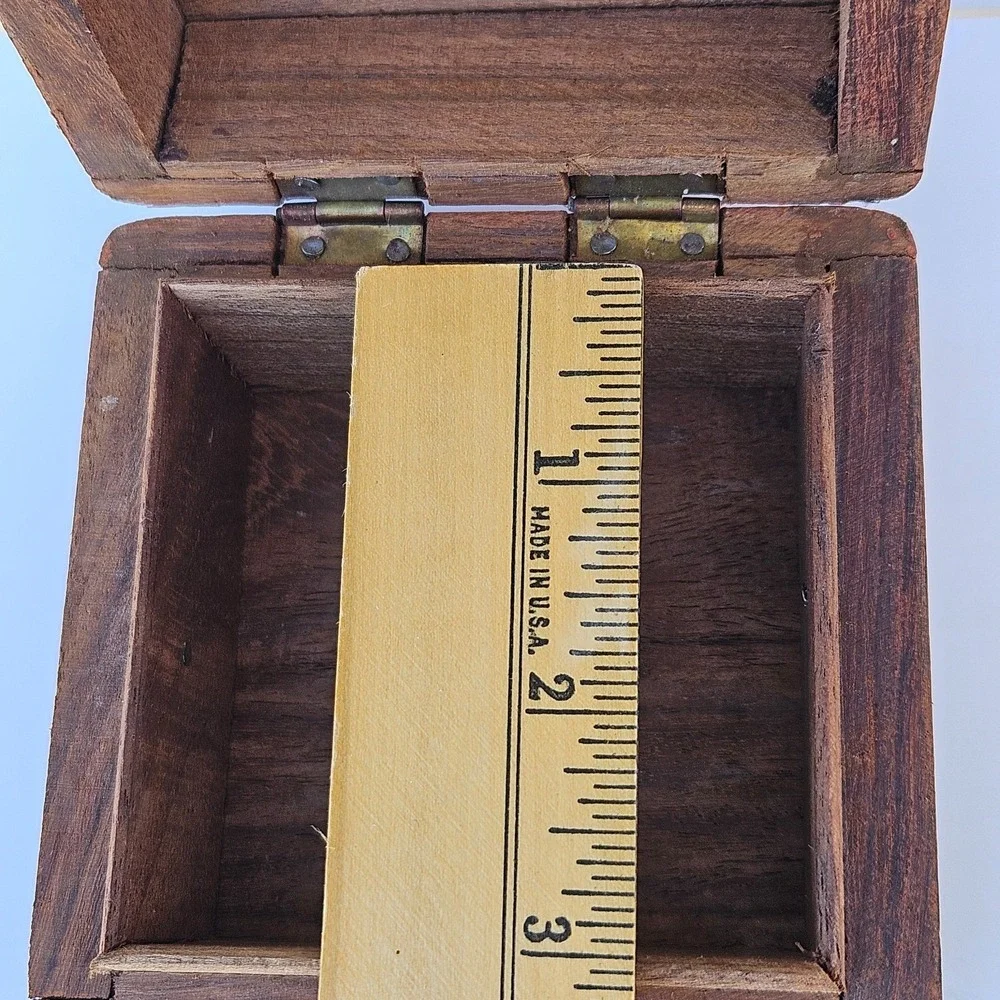 Vintage Hand Carved Wooden Trinket Box Floral India Hinged Jewelry‎ Rustic Boho